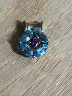 Vintage Designer S&G Blue Topaz Amethyst Sterling Silver Pendant